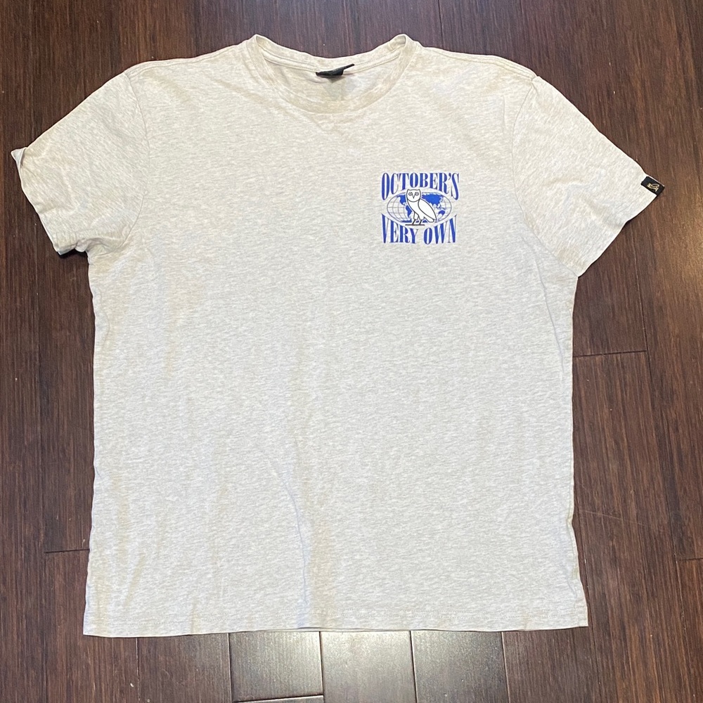 OVO Light Gray Short Sleeve Tee with Blue Logo